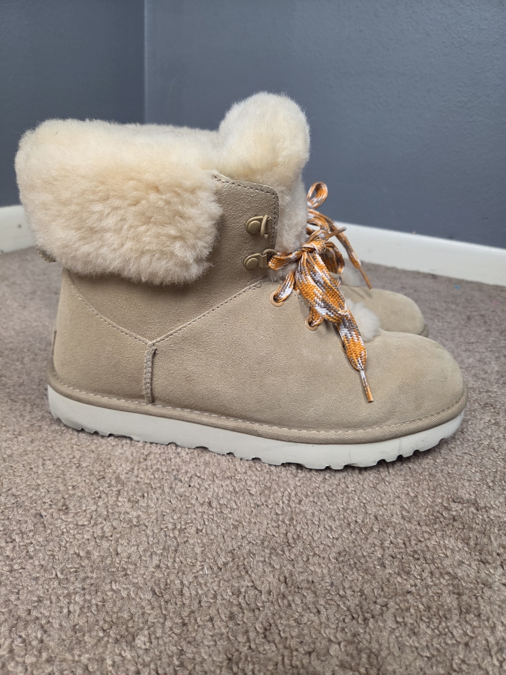 UGG Cream Shearling-Lined Lace-Up Ankle Boot